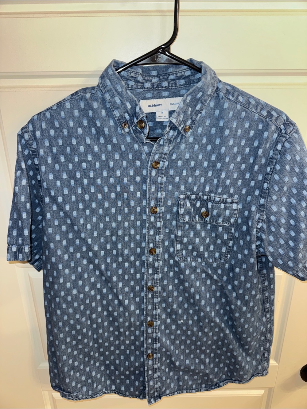 Old Navy Blue Dotted Short-Sleeve Button-Down Shirt